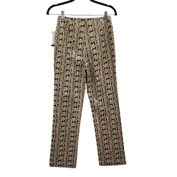 Danielle Bernstein Pants Faux Leather Snake High-rise Slim Leg Tan 4 Retro 90's - Picture 10 of 16